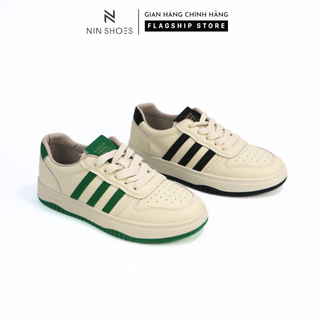 Giày thể thao nữ Ninshoes 3P đế vuông mũi tròn tag caid ngang chân chun tiên lợi siêu xinh