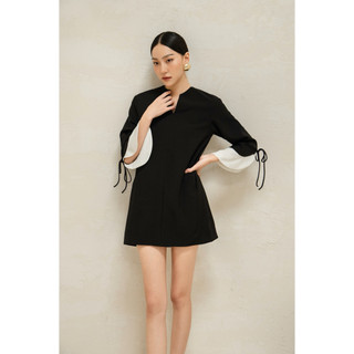 Váy đen basic phối trắng nơ tay MEIOI - Lila Dress