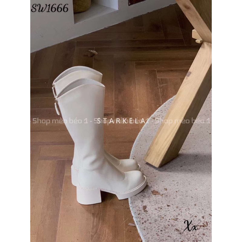 Boot đùi lửng stakela mũi tròn gót vuông khoá sau fullbox hàng quảng châu cao cấp