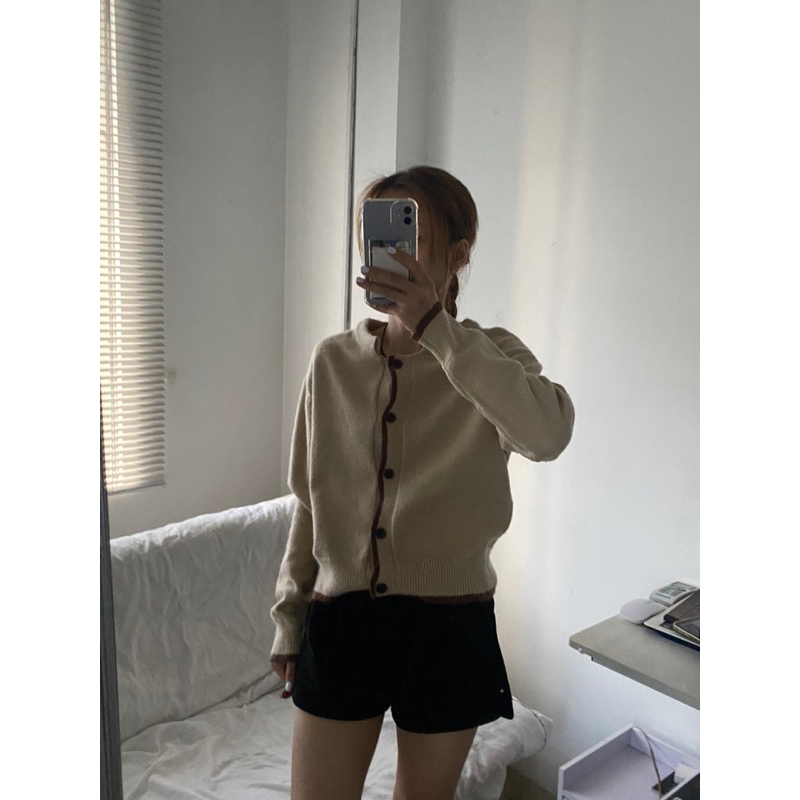 Áo len cardigan nâu be basic