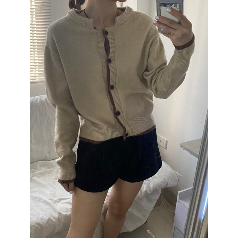 Áo len cardigan nâu be basic