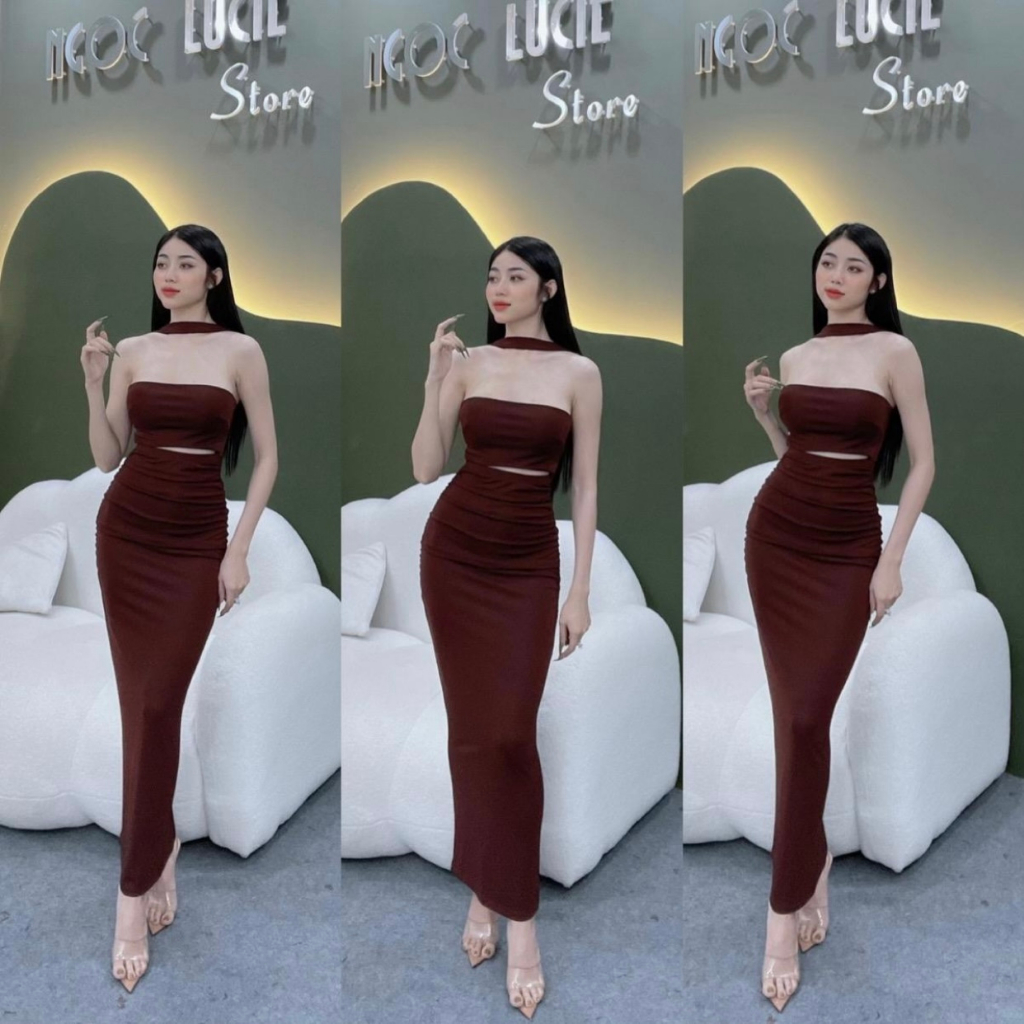 D416 - Đầm Body Cut Eo Nhún Eo Cổ Choàng Ngọc Lucie Store