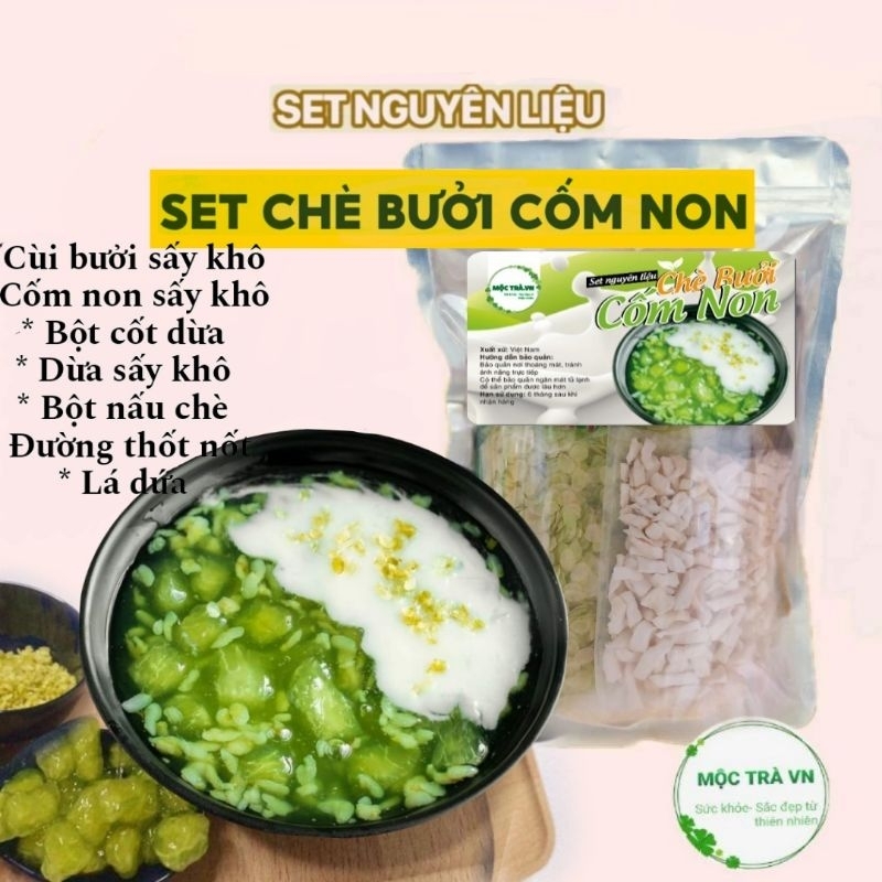 Set chè bưởi cốm non nguyên liệu tự nấu, chè bưởi cốm non lá dứa