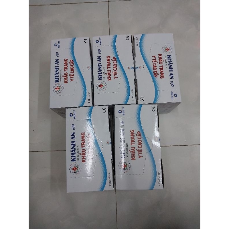 KHẨU TRANG Y TẾ KHÁNH AN VIP 4 lớp hộp 50 cái màu xanh ,trắng