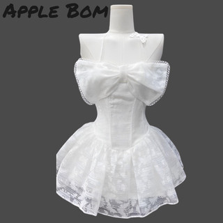 Đầm Trắng Cổ Yếm Nơ Ngực Chất Liệu Voan Cao Cấp Đầm Tiệc Sang Chảnh APPLE BOM 016