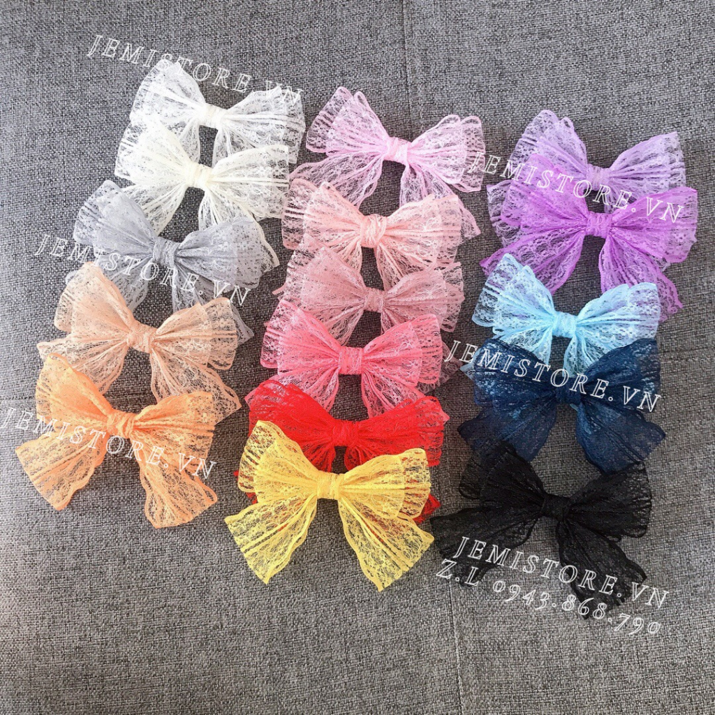 Tag nơ cài áo, nơ ren cài áo váy nhiều màu