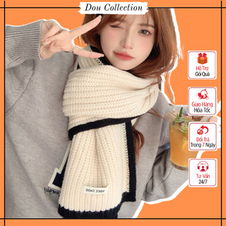 Khăn len quàng cổ unisex nam nữ, Khăn cashmere dệt kim phối viền kèm tag thời trang thu đông - 30x190cm - Mã LN053