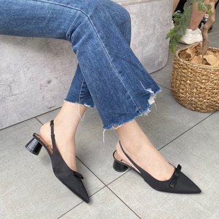 Giày cao gót nữ Slingback mũi nhọn phối nơ cao 3cm nhiều màu size 35 đến size 42 cho nàng ngoại cỡ - Toffly Shoes