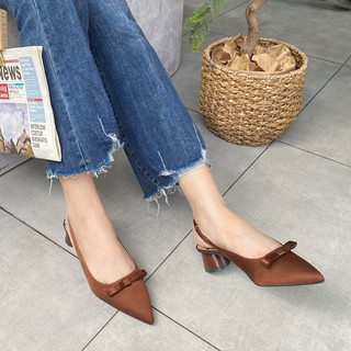 Giày nữ Slingback cao gót mũi nhọn phối nơ nhiều màu size 35 đến size 42 cho nàng ngoại cỡ - Toffly Shoes
