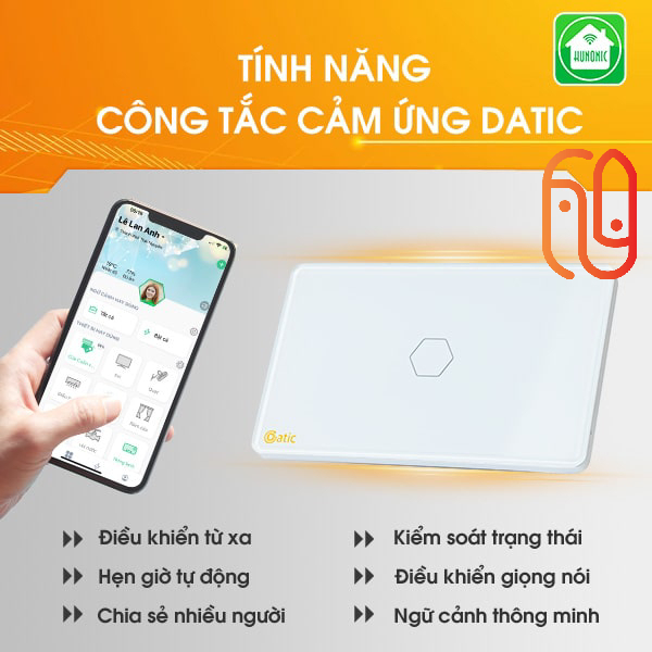 Công Tắc Cảm Ứng Thông Minh HUNONIC DATIC Đen/Trắng Công Tắc Wifi Điều Khiển Từ Xa Bằng Điện Thoại - Chính Hãng