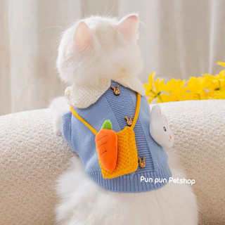 Áo len cao cấp cho chó mèo , Áo len kèm túi đeo chéo carot màu xanh dễ thương cho chó mèo - Pun pun Petshop