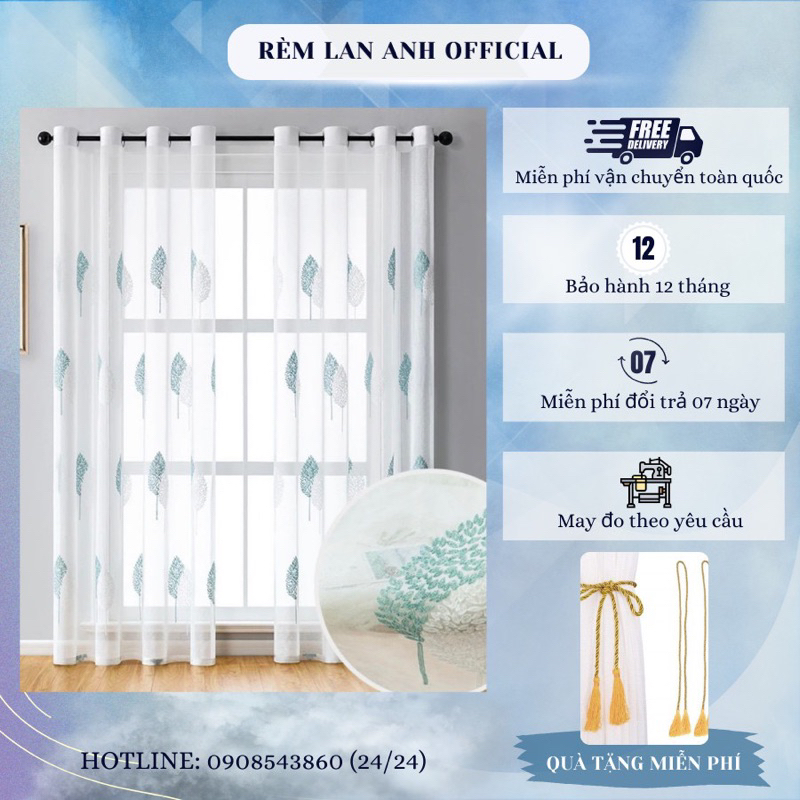 Rèm Voan, Rèm Cửa Sổ, Rèm Cửa Trang Trí Làm Decor, Rèm Spa Hoạ Tiết Lá Xanh