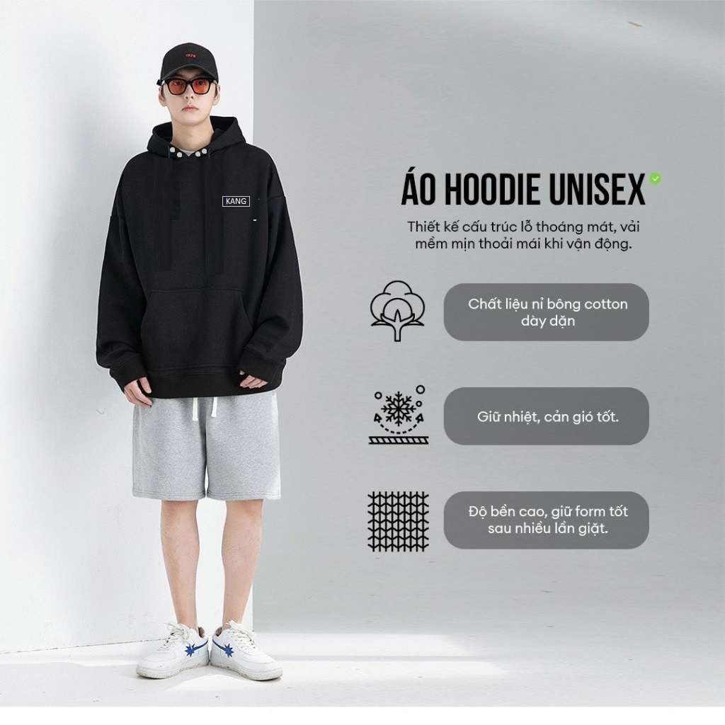 Áo hoodie nam nữ áo nỉ hoodie basic form rộng gắn mác KANG áo nỉ bông unisex nam nữ siêu dày phong cách Hàn Quốc