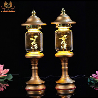 Cặp 2 cây đèn led hoa sen pha lê thờ cúng trang trí