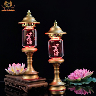 [HÀNG SẴN] CẶP 2 CÂY ĐÈN LED HOA SEN PHA LÊ THỜ CÚNG TRANG TRÍ
