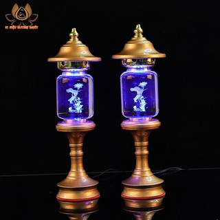 [HÀNG SẴN] CẶP 2 CÂY ĐÈN LED HOA SEN PHA LÊ THỜ CÚNG TRANG TRÍ
