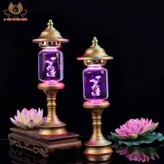 [HÀNG SẴN] CẶP 2 CÂY ĐÈN LED HOA SEN PHA LÊ THỜ CÚNG TRANG TRÍ