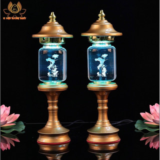 [HÀNG SẴN] CẶP 2 CÂY ĐÈN LED HOA SEN PHA LÊ THỜ CÚNG TRANG TRÍ