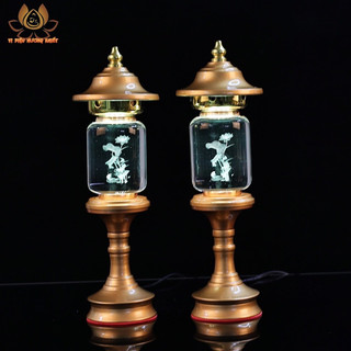 [HÀNG SẴN] CẶP 2 CÂY ĐÈN LED HOA SEN PHA LÊ THỜ CÚNG TRANG TRÍ
