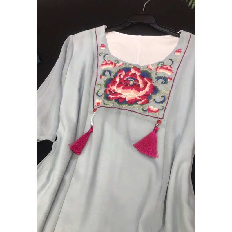 🌿Đầm cổ trang thêu, tua rua ngọc - 2hand, si🌿