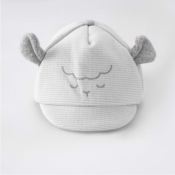 Set Nous Romper kẻ xám kèm mũ thêu cừu 3M 6M 9M 12M