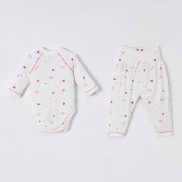 Bộ Nous bodysuit dài màu trắng in họa tiết 0M 3M 6M 9M