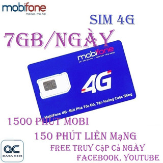 Sim 4G mobifone data không giới hạn xem phim thả ga mỗi ngày 7GB 1500p mobi 150p liên mạng