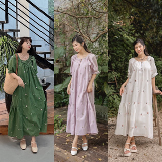 Váy Boi Thêu Cúc Ngọc Dáng Dài Vintage, Kiểu Dáng Suông Rộng Thoái Mái, Hoạ Tiết Hoa Thêu Nổi