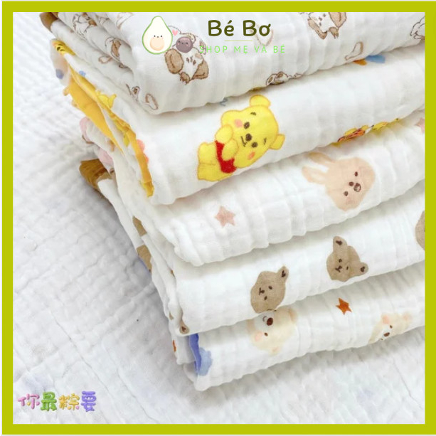 Khăn xô tắm họa tiết Hàn Quốc, Khăn tắm xô 6 lớp siêu mềm mịn cho bé sơ sinh