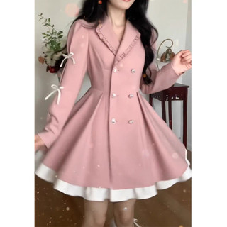Đầm cổ vest công sở tay dài kèm váy lụa