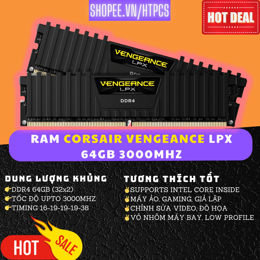 Ram Corsair Vengeance LPX 64GB 2x32GB DDR4 3000MHz Bộ nhớ trong cho Intel PC Desktop Kit 32x2 64GB Máy ảo Giả lập Gaming