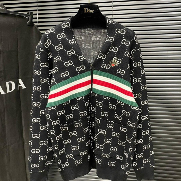 Áo Cardigan GC Cao Cấp Họa Tiết Monogram Thêu Ong vạch xanh đỏ dệt, 2 Màu Thời Trang Nam Nữ | BigBuy360 - bigbuy360.vn