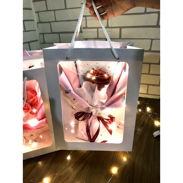 Bó 1- 5 -9 bông hoa sáp/nhũ có đèn phù hợp làm quà tặng các dịp lễ 20/10,20/11