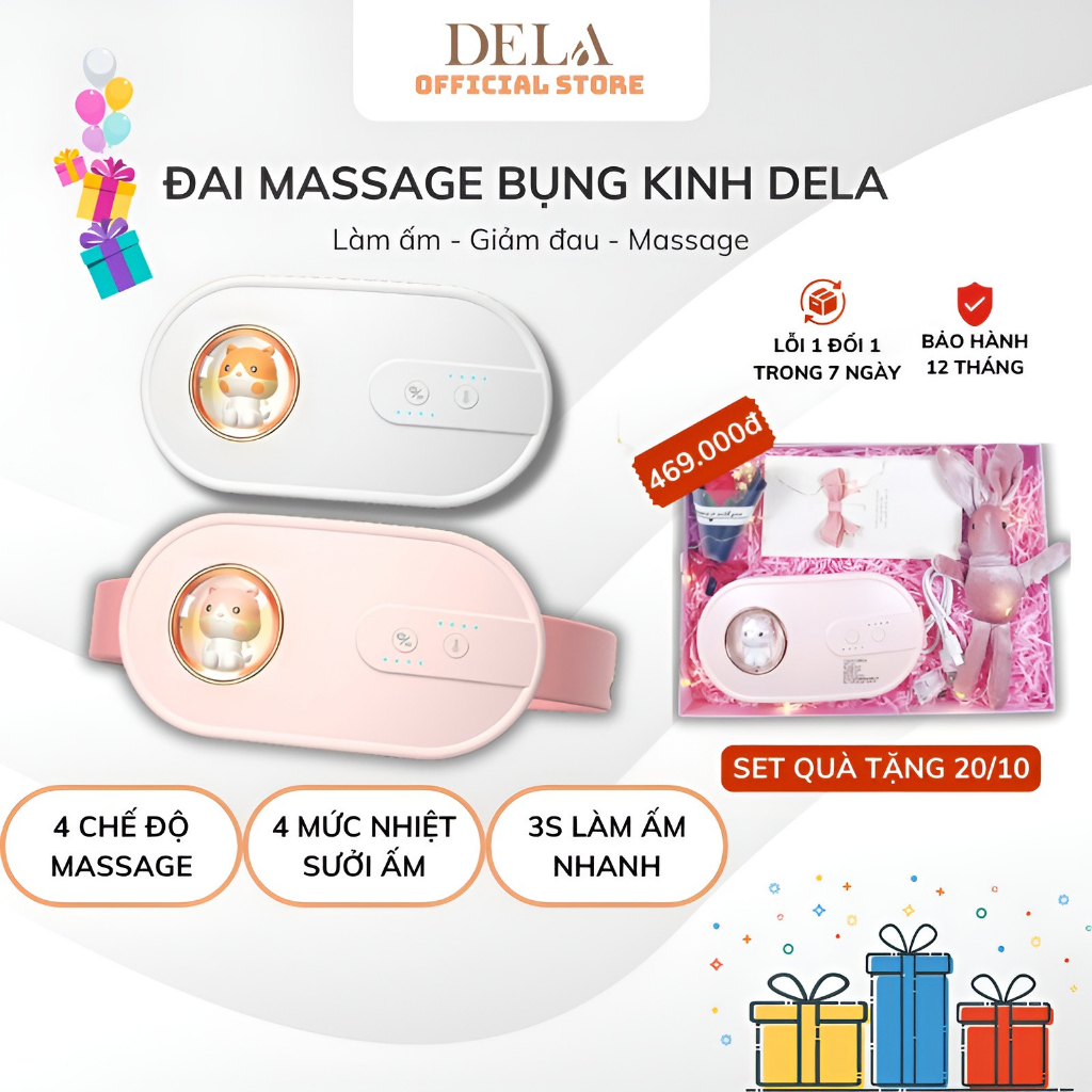 Máy Massage bụng kinh DELADEP, đai chườm ấm bụng, sưởi ấm bụng giảm đau cho nữ giới DSB02