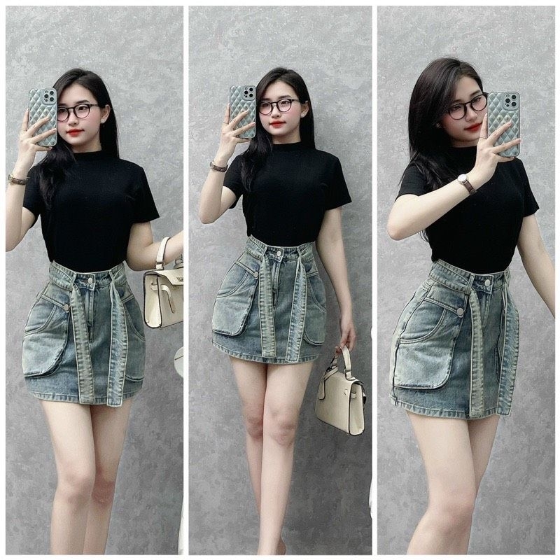 Chân váy quần jean rách co giãn lưng siêu cao ạ alohashop91