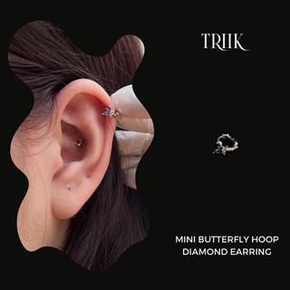 Khuyên tai vòng đá - Mini Butterfly Diamond Hoop Earring - Purple