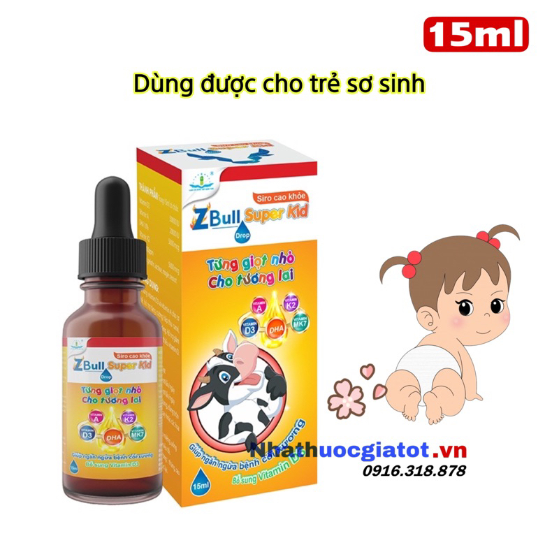 Siro Cao Khoẻ Zbull Super Kid Drop Bổ Sung Vitamin D3, K2, A, DHA Giúp Tăng Hấp Thu Canxi, Ngừa Còi Xương, Chậm Mọc Răng