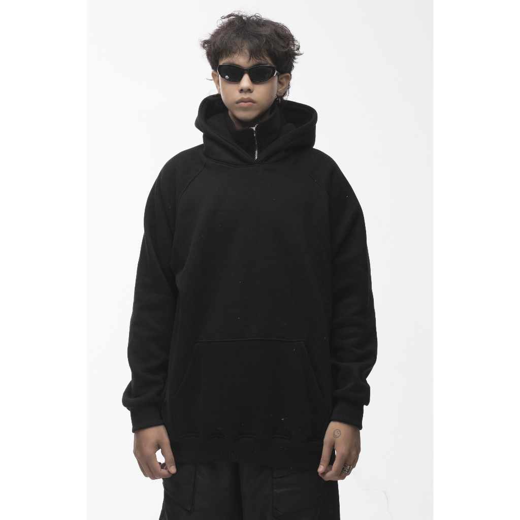 Áo Hoodie Cổ Cao DUSTY STUDIO chất liệu nỉ bông trơn thiết kế cổ cao khóa miệng cản gió hanh khô