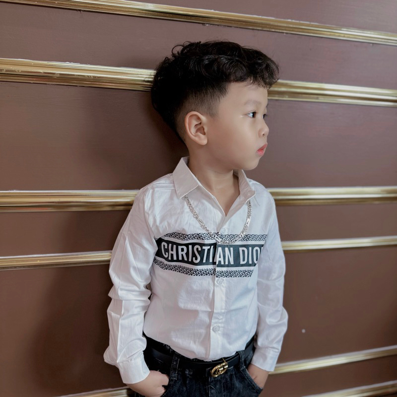 Áo sơ mi dài tay in chữ đen hàng dày đẹp thoáng mát, thấm hút mồ hôi diện đi chơi cho bé size từ 10kg đến 40kga