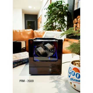 Hộp xoay đồng hồ cơ 2 xoay có đèn led mãu vân gỗ tự dừng khi mở nắp tặng khăn lau và dây xạc , mô tơ mabuchi