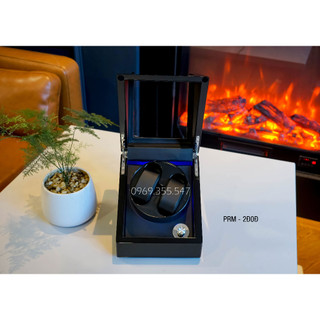 Hộp xoay đồng hồ cơ xoay tự động 2 đồng hồ có đèn Led tụ dừng khi mở nắp tặng khăn lau và dây sạc
