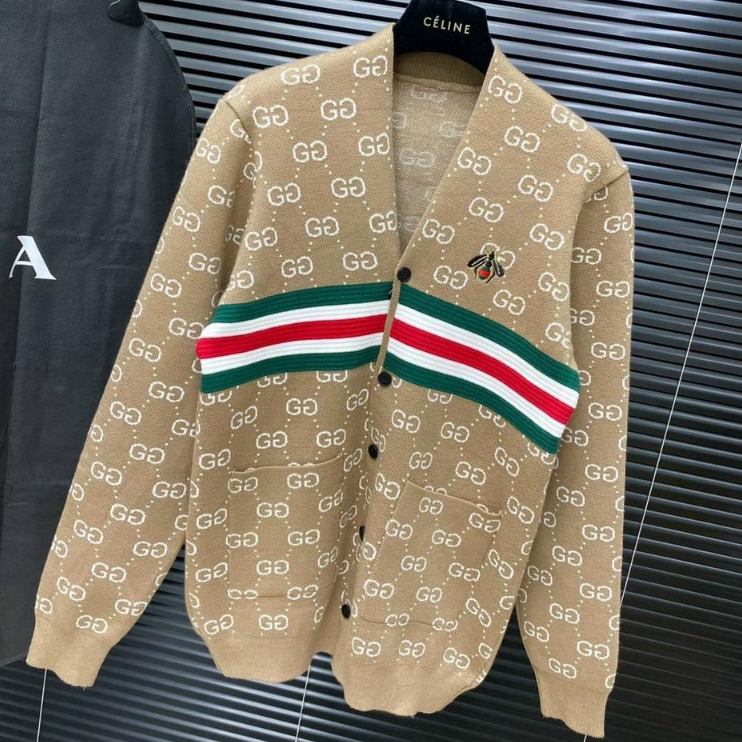 Áo Cardigan GC Cao Cấp Họa Tiết Monogram Thêu Ong vạch xanh đỏ dệt, 2 Màu Thời Trang Nam Nữ | BigBuy360 - bigbuy360.vn