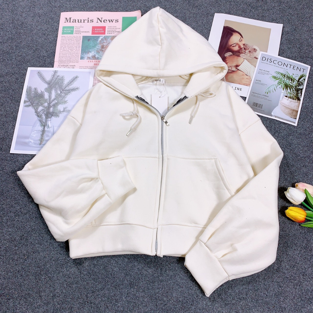 Áo Khoác Nỉ Trơn Hoodie Dáng CRT Caroll Nữ FREESHIP - Khoát Lửng chất nỉ ngoại dầy, Phong Cách Thể Thao, Mũ 2 lớp