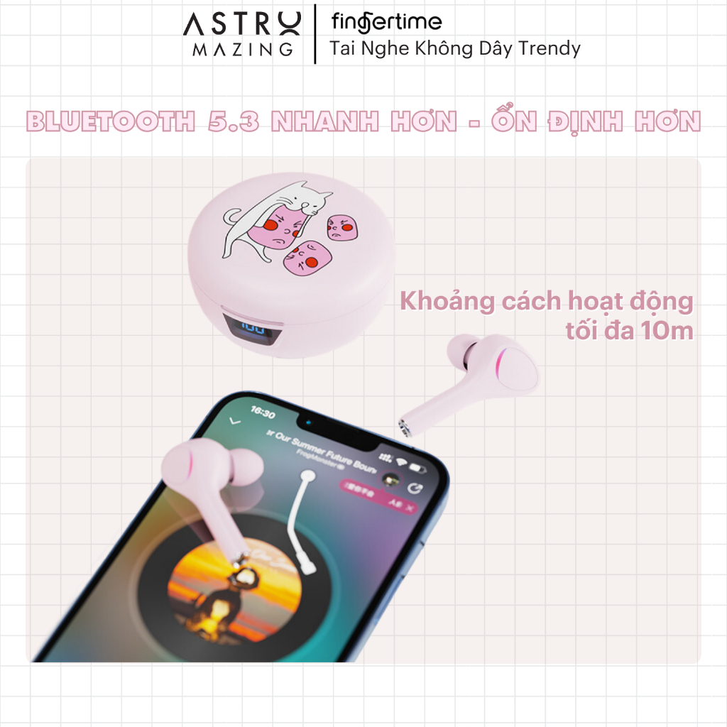 Tai nghe không dây TWS Fingertime T15 by AstroMazing - Tai nghe không dây true wireless cho mọi thiết bị