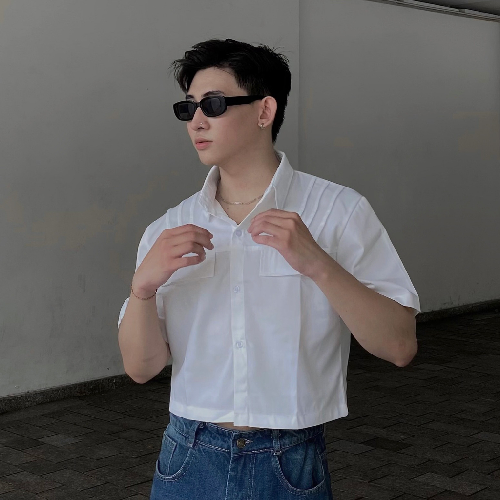 Áo croptop nam nữ, chất sơ mi kaki dày lên from cực đẹp G8