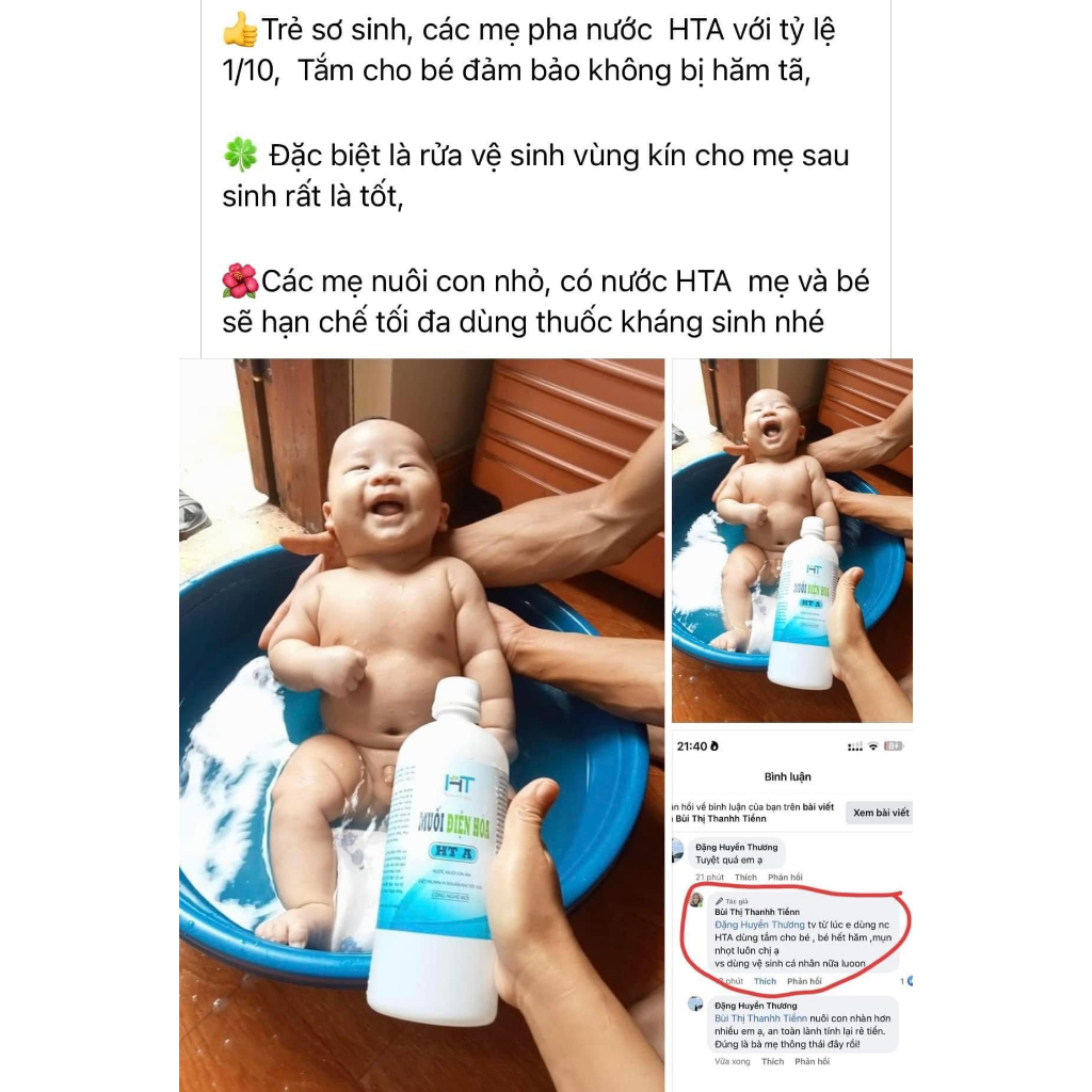 Nước Muối Điện Hóa  Anolyte HTA Dung Tích 1500ml Sát Khuẩn Diệt irut 99,99%