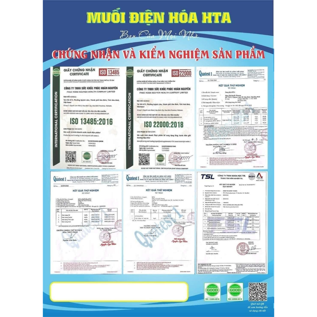 Nước Muối Điện Hóa  Anolyte HTA Dung Tích 1500ml Sát Khuẩn Diệt irut 99,99%