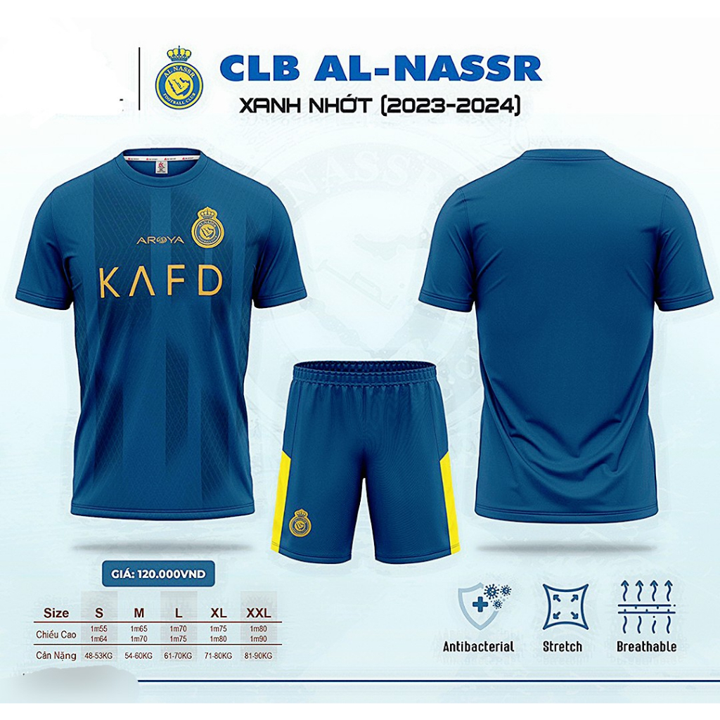 Bộ Quần Áo Đá Banh RoNaldo - Al Nassr Xanh Đen