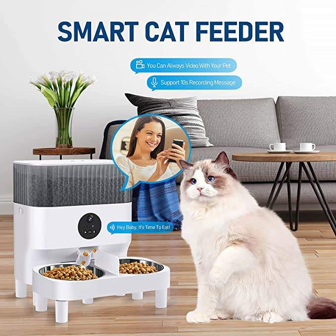 Máy cho ăn tự động, Máy nhả hạt cho chó mèo thông minh có camera theo dõi dung tích 5L