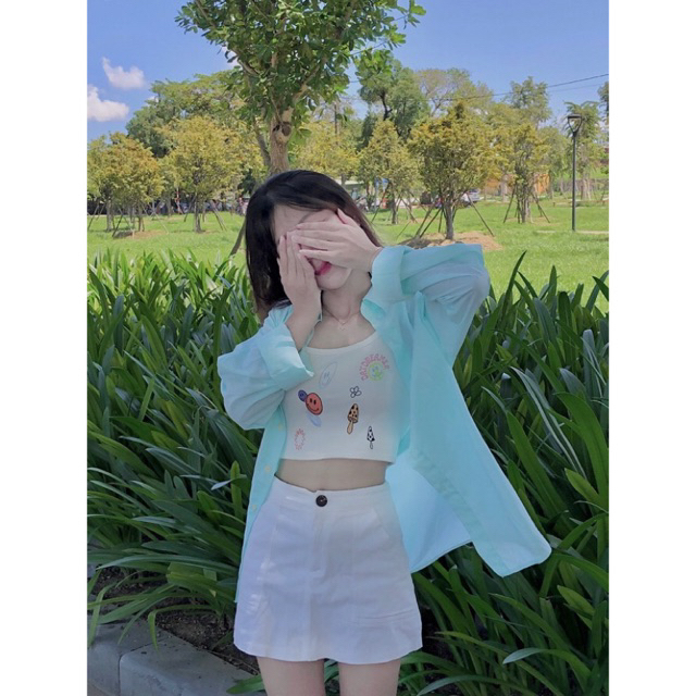 Áo croptop 2 dây in hình icon đáng yêu xinh xắn 543 FIORI STORE